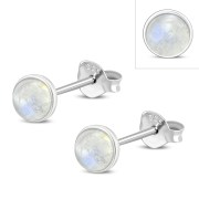 Rainbow Moonstone Round Sterling Silver Stud Earrings, e440st